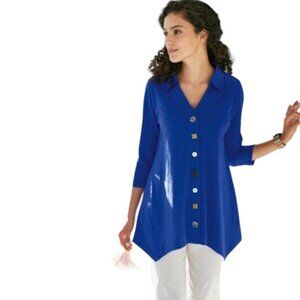 Soft Surroundings V Neck Danielle Button Blouse Womens Size M Art to Wear Boho